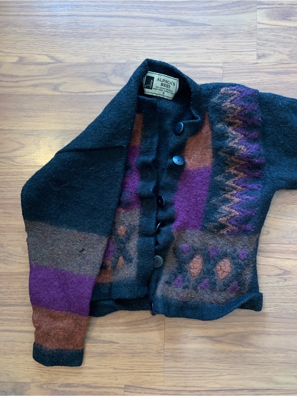 Alpaca's Best Black & Purple Patterned Kid’s 100% Baby Alpaca Cardigan